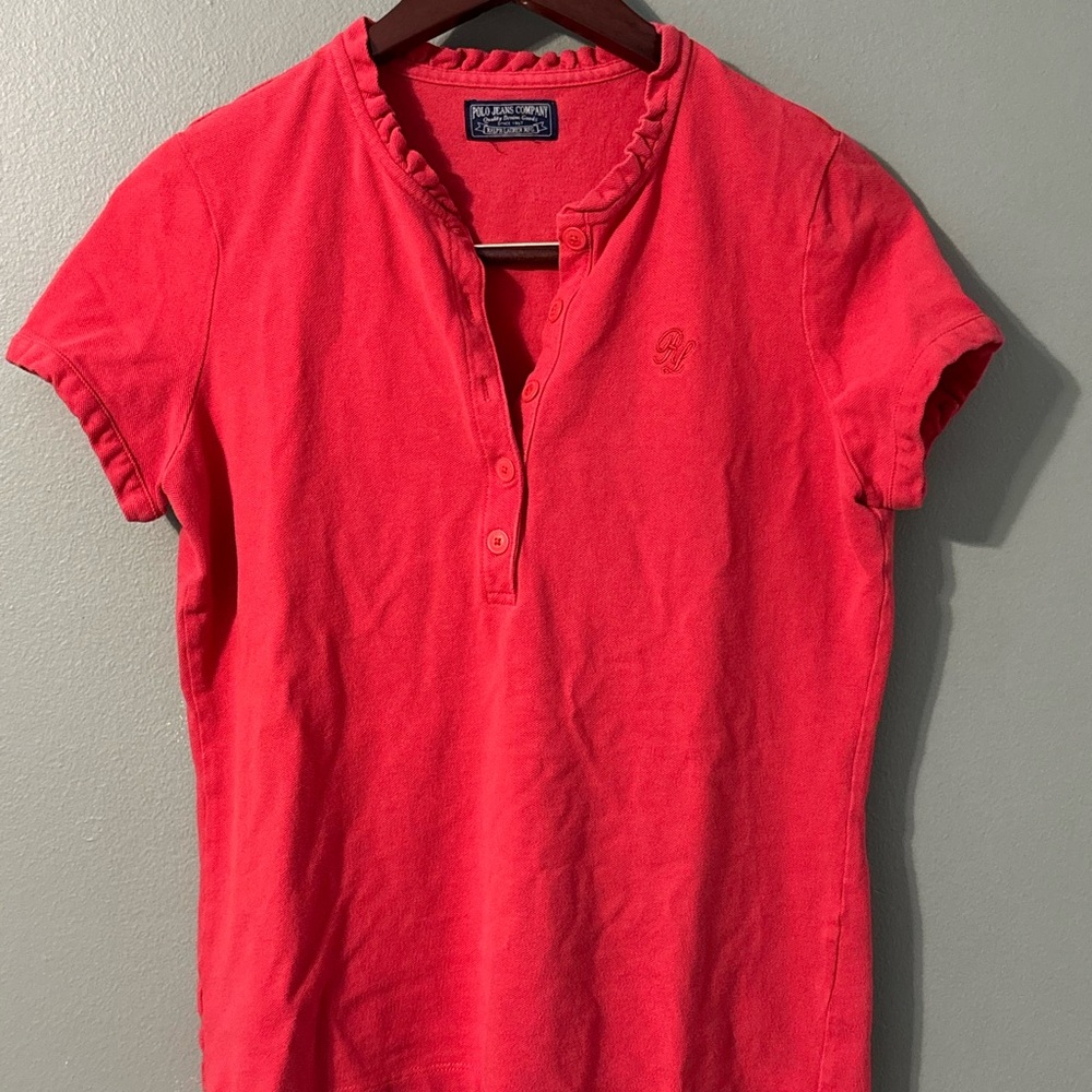 Women's Pink Ruffle Collar Polo Shirt